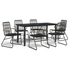 vidaXL 7 részes fekete PVC rattan kerti étkezőgarnitúra (3156573) kerti bútor