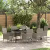 vidaXL 7 Részes Kerti Étkezőszett Párnákkal Szürke Poli Rattan, Kerti Asztal Fekete 200x80x73 cm Edzett Üveg