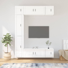 vidaXL 7 részes magasfényű fehér szerelt fa TV-szekrényszett bútor