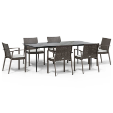vidaXL 7-részes polyrattan és acél kerti étkezőgarnitúra párnával (3186981) kerti bútor
