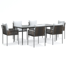 vidaXL 7-részes polyrattan és acél kerti étkezőgarnitúra párnával (3187061) kerti bútor