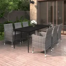vidaXL 7-részes polyrattan és üveg kerti étkezőgarnitúra párnákkal kerti bútor