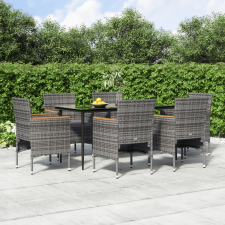 vidaXL 7 részes szürke és fekete kerti étkezőgarnitúra párnákkal kerti bútor