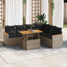 vidaXL 7 részes szürke polyrattan akácfa kerti ülőgarnitúra párnákkal kerti bútor
