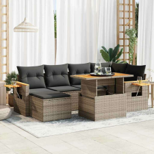 vidaXL 7 részes szürke polyrattan akácfa kerti ülőgarnitúra párnákkal kerti bútor