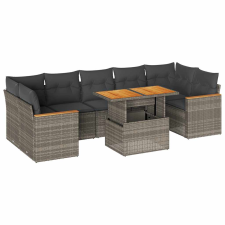vidaXL 7 részes szürke polyrattan akácfa kerti ülőgarnitúra párnákkal (3327462) kerti bútor