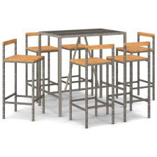 vidaXL 7-részes szürke polyrattan és tömör akácfa kerti bárszett (3187695) kerti bútor