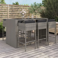 vidaXL 7 részes szürke polyrattan kerti bárszett párnákkal kerti bútor