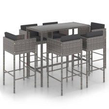 vidaXL 7 részes szürke polyrattan kerti bárszett párnákkal (3094797) kerti bútor