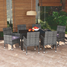 vidaXL 7 részes szürke polyrattan kerti étkezőgarnitúra párnákkal kerti bútor