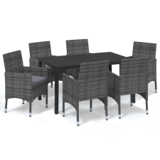 vidaXL 7 részes szürke polyrattan kerti étkezőgarnitúra párnákkal (3095024) kerti bútor