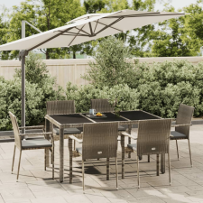 vidaXL 7 részes szürke polyrattan kerti étkezőgarnitúra párnával kerti bútor