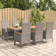 vidaXL 7 részes szürke polyrattan kerti étkezőgarnitúra párnával kerti bútor