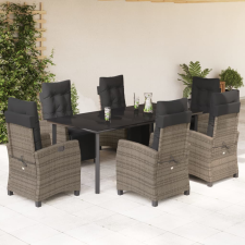 vidaXL 7 részes szürke polyrattan kerti étkezőgarnitúra párnával kerti bútor