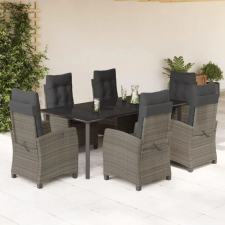vidaXL 7 részes szürke polyrattan kerti étkezőgarnitúra párnával kerti bútor