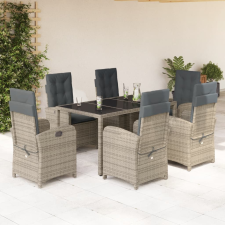 vidaXL 7 részes szürke polyrattan kerti étkezőgarnitúra párnával kerti bútor