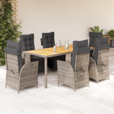 vidaXL 7 részes szürke polyrattan kerti étkezőgarnitúra párnával kerti bútor
