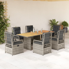 vidaXL 7 részes szürke polyrattan kerti étkezőgarnitúra párnával kerti bútor
