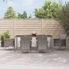 vidaXL 7 részes szürke polyrattan kerti étkezőgarnitúra párnával kerti bútor