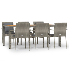 vidaXL 7 részes szürke polyrattan kerti étkezőgarnitúra párnával (3184973) kerti bútor