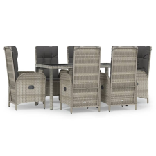 vidaXL 7 részes szürke polyrattan kerti étkezőgarnitúra párnával (3185026) kerti bútor