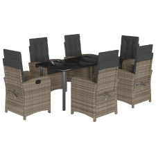 vidaXL 7 részes szürke polyrattan kerti étkezőgarnitúra párnával (3212365) kerti bútor