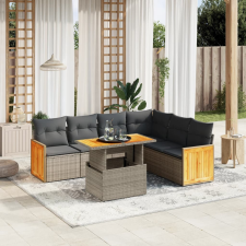 vidaXL 7 részes szürke polyrattan kerti ülőgarnitúra párnákkal kerti bútor