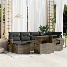 vidaXL 7 részes szürke polyrattan kerti ülőgarnitúra párnákkal kerti bútor