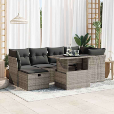 vidaXL 7 részes szürke polyrattan kerti ülőgarnitúra párnákkal kerti bútor
