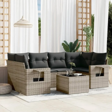 vidaXL 7 részes szürke polyrattan kerti ülőgarnitúra párnákkal kerti bútor