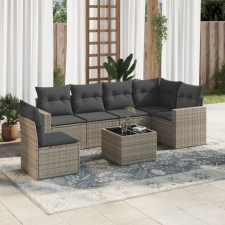 vidaXL 7 részes szürke polyrattan kerti ülőgarnitúra párnákkal kerti bútor