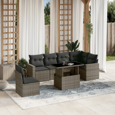 vidaXL 7 részes szürke polyrattan kerti ülőgarnitúra párnákkal kerti bútor