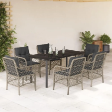 vidaXL 7 részes világosszürke polyrattan kerti étkezőszett párnával kerti bútor