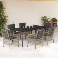 vidaXL 7 részes világosszürke polyrattan kerti étkezőszett párnával kerti bútor