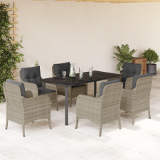 vidaXL 7 részes világosszürke polyrattan kerti étkezőszett párnával kerti bútor