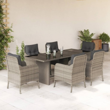 vidaXL 7 részes világosszürke polyrattan kerti étkezőszett párnával kerti bútor