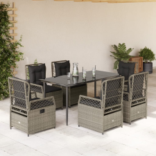 vidaXL 7 részes világosszürke polyrattan kerti étkezőszett párnával kerti bútor