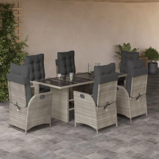vidaXL 7 részes világosszürke polyrattan kerti étkezőszett párnával kerti bútor