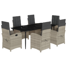 vidaXL 7 részes világosszürke polyrattan kerti étkezőszett párnával (3212417) kerti bútor
