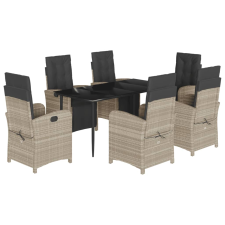 vidaXL 7 részes világosszürke polyrattan kerti étkezőszett párnával (3212603) kerti bútor