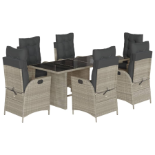vidaXL 7 részes világosszürke polyrattan kerti étkezőszett párnával (3213130) kerti bútor