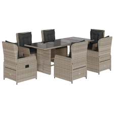 vidaXL 7 részes világosszürke polyrattan kerti étkezőszett párnával (3262795) kerti bútor