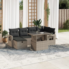 vidaXL 7 részes világosszürke polyrattan kerti ülőgarnitúra párnákkal kerti bútor