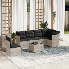 vidaXL 7 részes világosszürke polyrattan kerti ülőgarnitúra párnákkal kerti bútor