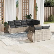 vidaXL 7 részes világosszürke polyrattan kerti ülőgarnitúra párnákkal kerti bútor