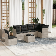 vidaXL 7 részes világosszürke polyrattan kerti ülőgarnitúra párnákkal kerti bútor