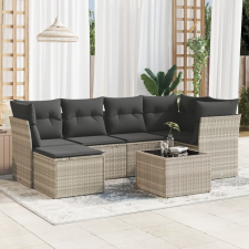 vidaXL 7 részes világosszürke polyrattan kerti ülőgarnitúra párnákkal kerti bútor