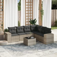 vidaXL 7 részes világosszürke polyrattan kerti ülőgarnitúra párnákkal kerti bútor