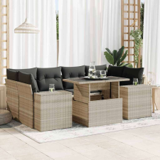 vidaXL 7 részes világosszürke polyrattan kerti ülőgarnitúra párnákkal kerti bútor