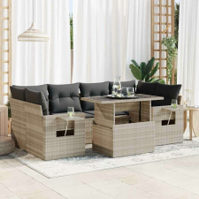 vidaXL 7 részes világosszürke polyrattan kerti ülőgarnitúra párnákkal kerti bútor